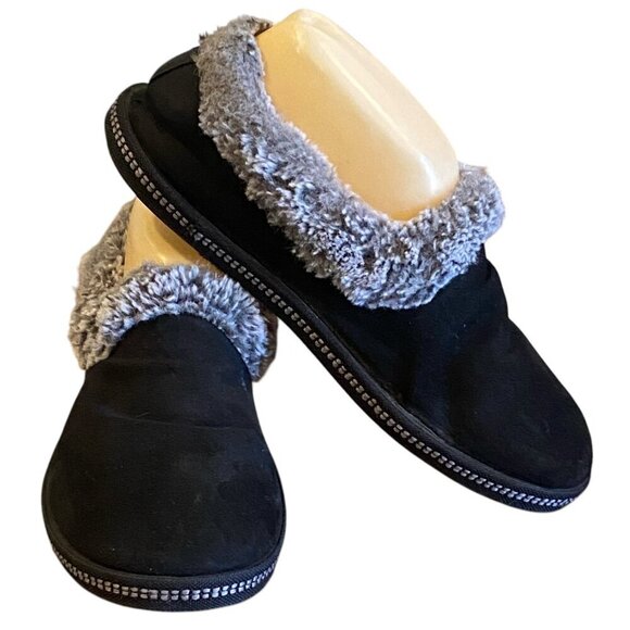 Skechers Memory Foam Slippers Fur Lined Sz 7 Black/Gray #45Q - Picture 1 of 10